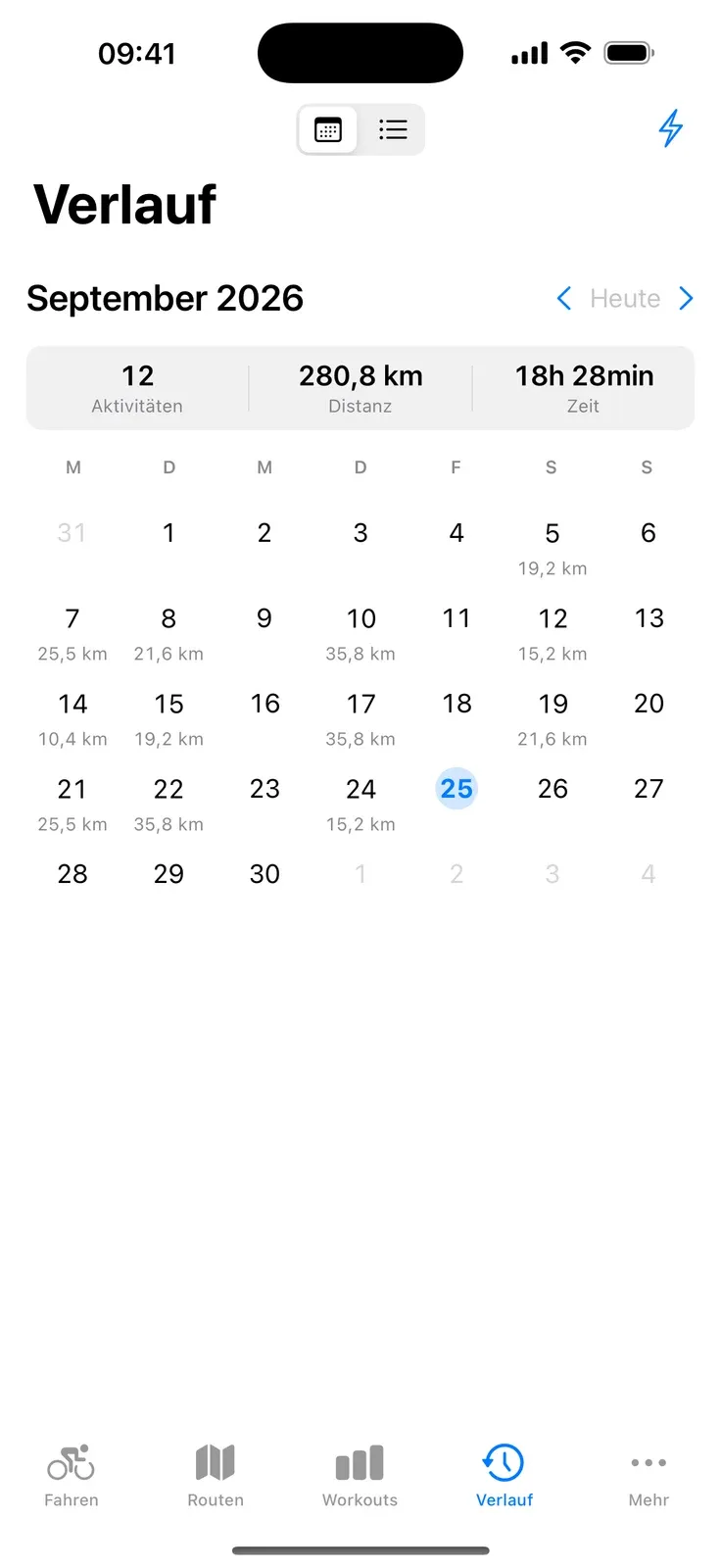 Kalender des Aktivitätsverlaufs