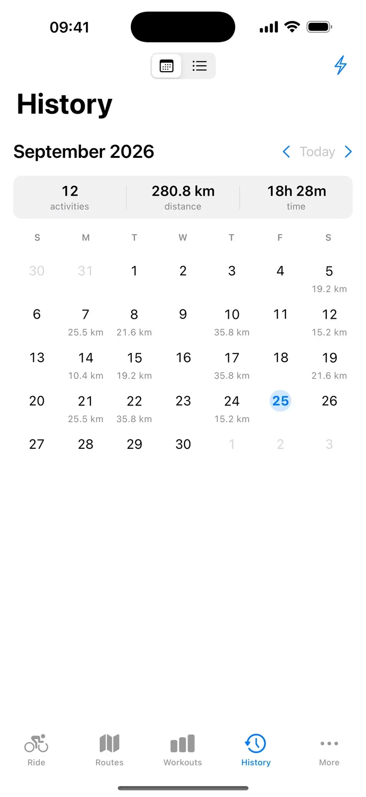 Activity history calendar