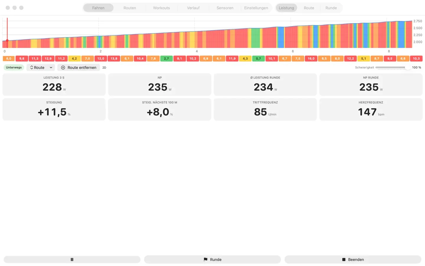 Mac: Fahrt auf den Passo dello Stelvio mit Dashboard und kommender Steigung